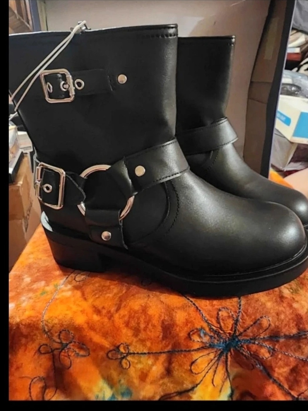 Universal Thread Black Moto Ankle Boots with Buckle Rings